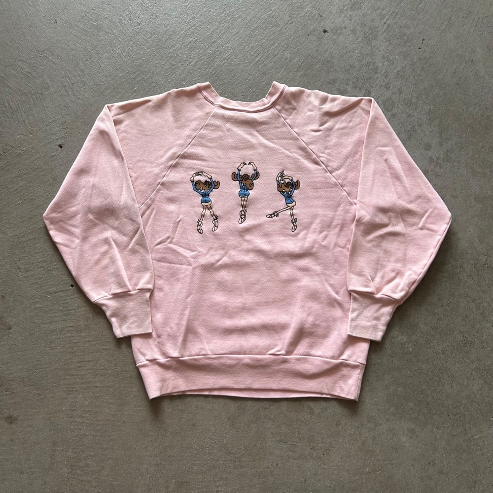 Vintage 80s Ballerina Moose Sweatshirt Size Medium Pink Crewneck Dancing